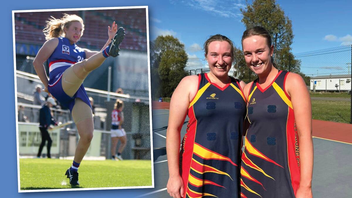 Mary Sandral has returned from her footy commitments with the Western Bulldogs (inset) to play netball with her sister Jen at Billabong Crows.