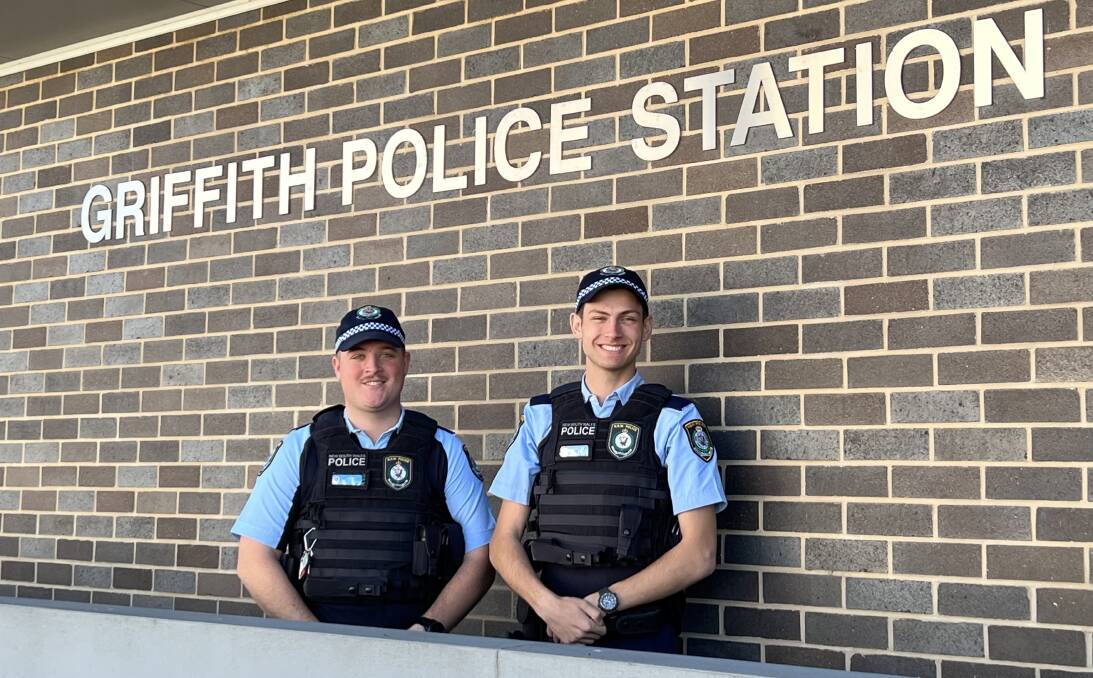 Newly recruited probationary constables Ryan Laverty and Samuel Hennah began duties at Griffith Police Station on Monday. Picture supplied