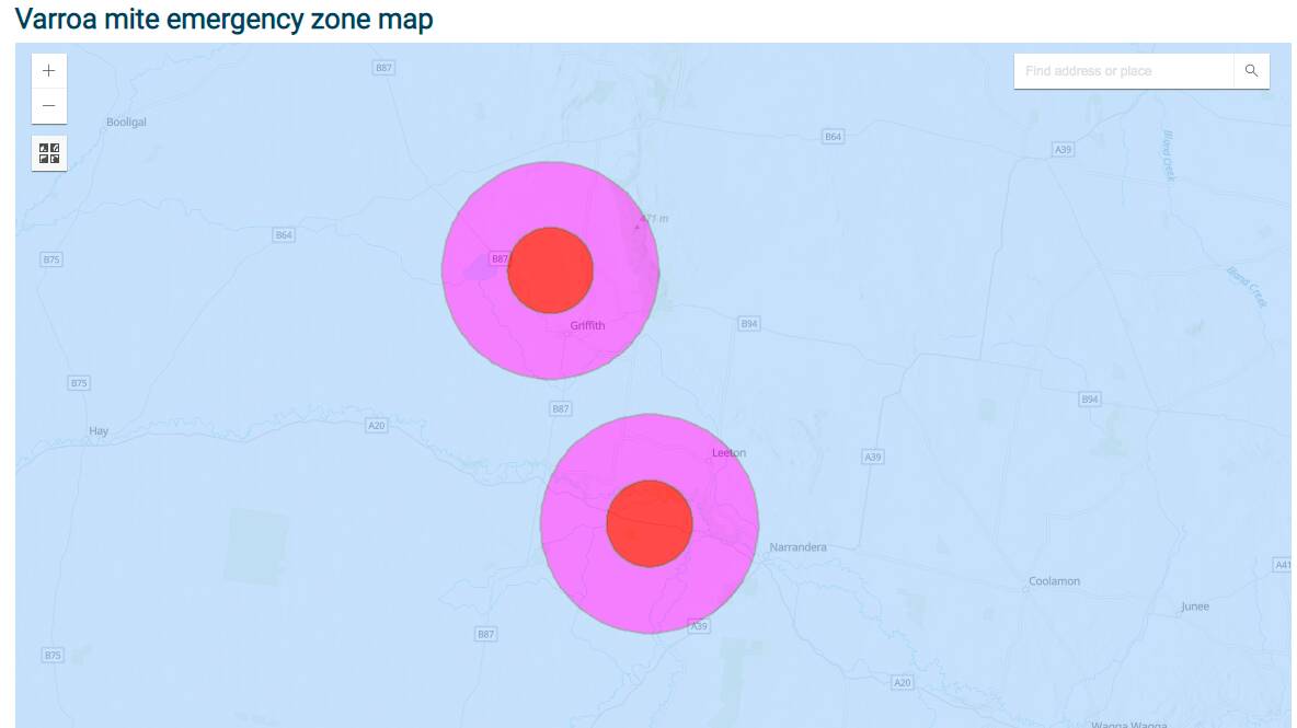 Eradication and surveillance zones in Euroley and Nericon. Picture from dpi.nsw.gov.au