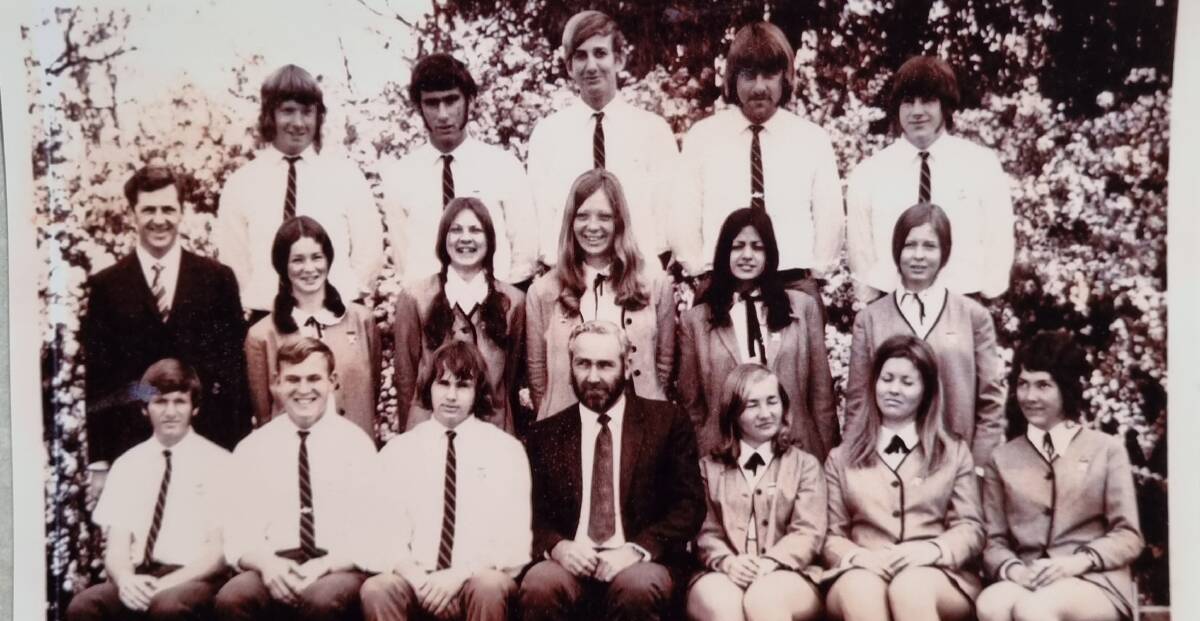Leeton High School's 1971 prefects 1971 with headmaster Jim Evans and teacher Brian Waters. Pictures supplied by Murray Dunlop