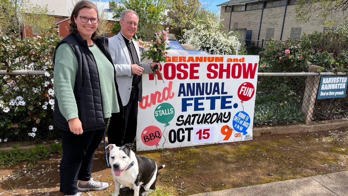 Mandy Walsh with Cloud and Father Robert Murphy ahead of the St Peter's Anglican Church Fete on October 14. Picture by Talia Pattison