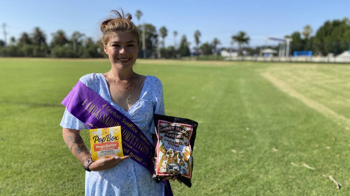Leeton SunRice Festival Ambassador Quest entrant Melissa Beecham is armed with popcorn and can't wait for the outdoor movie fundraiser night on Saturday, February 17. Picture by Talia Pattison