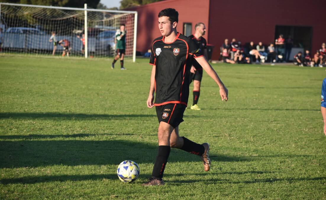 Leeton United's Micheal Ciurleo in action during round one at Mia Club Oval. Picture by Liam Warren