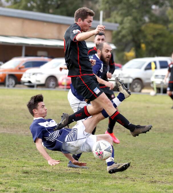 Leeton United's Jake Shelton in action against Young. United went down 6-2. Picture Les Smith