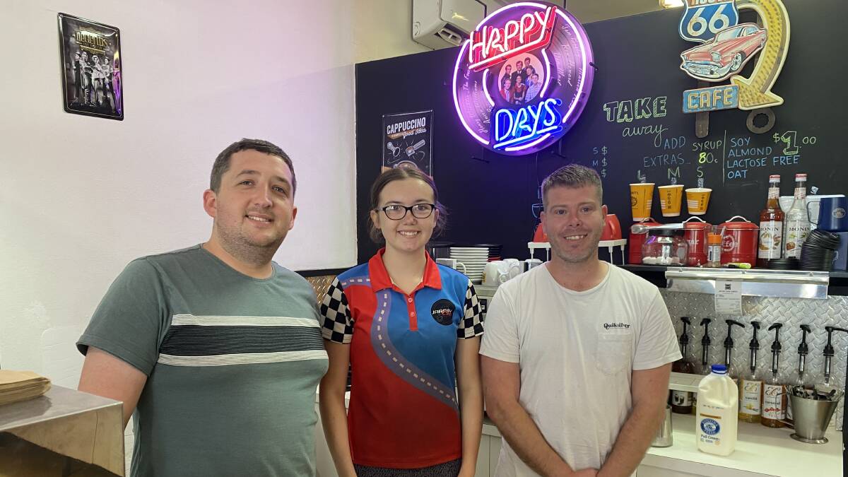 Jarrah Cafe owners Jonathon House (left) and Jamie Dowley with staff member Holly Sharman. Picture by Talia Pattison
