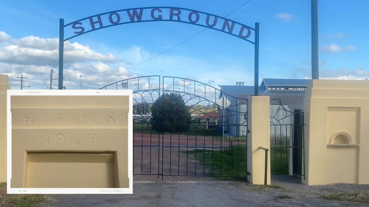 LOOK CLOSELY: Evidence of lettering once being on the showground gates (inset) where it says "president" and "1937". Photo Tony Reneker