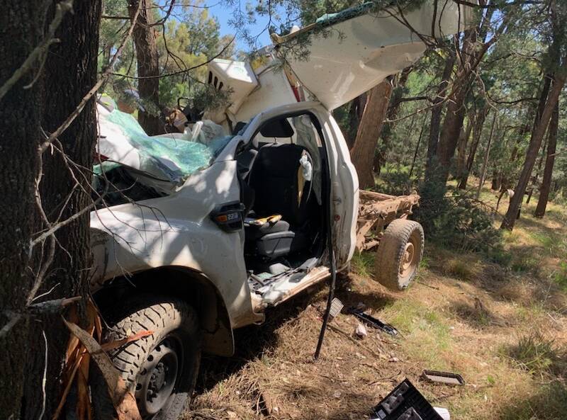 The man was trapped inside this vehicle following the single vehicle accident on Kamarah Road on December 3. Picture by Leeton Volunteer Rescue Association 