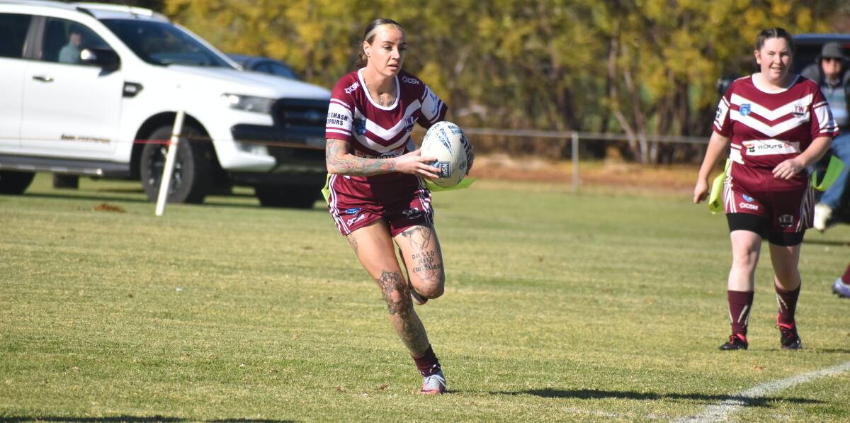 Yanco-Wamoon coach Emily Glennie finds space to move the ball during a match last season. Picture by Liam Warren