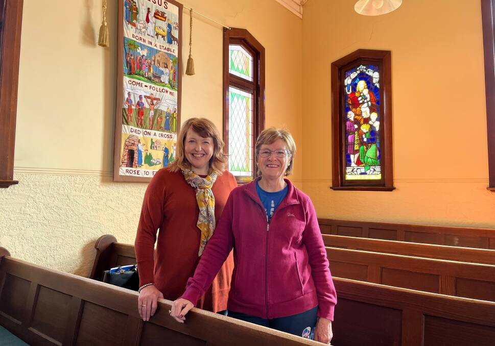 Megan Martin (left) and Alanna Rolfe from the Leeton Uniting Church are excited for the 110-year celebrations. Picture Talia Pattison