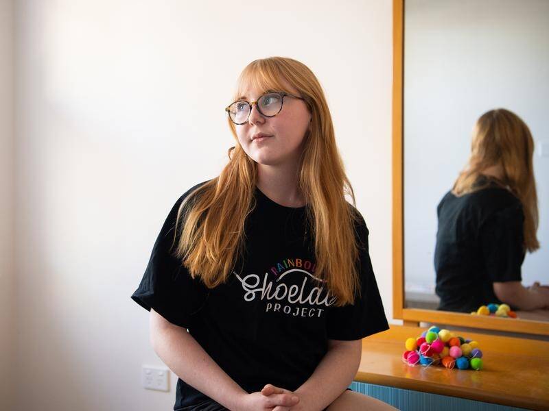 Rainbow Shoelace Project founder Abbie Jane has left Broken Hill amid intense and homophobic abuse. (Stuart Walmsley/AAP PHOTOS)